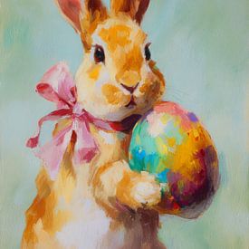 Farbenfroher Osterhase mit bemaltem Ei von But First Framing