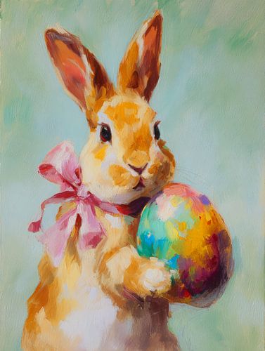 Lapin de Pâques coloré avec un œuf peint sur But First Framing
