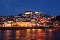 Oude stad, rivier, Mondego, Coimbra, Portugal, stad, avond, schemering