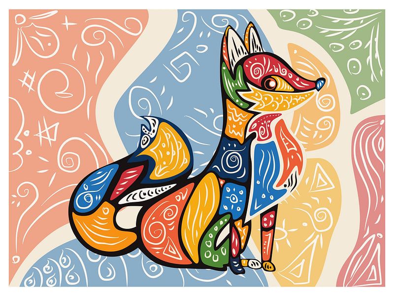 Illustration d'un renard coloré avec des motifs abstraits par Kelly R Hayes