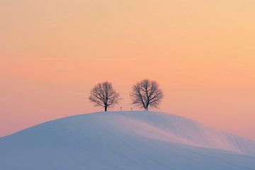 Twee bomen in winterlicht van fernlichtsicht