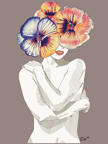 Serenity in Pansies - Calming Nude Watercolor Art, Feminine Wall Art