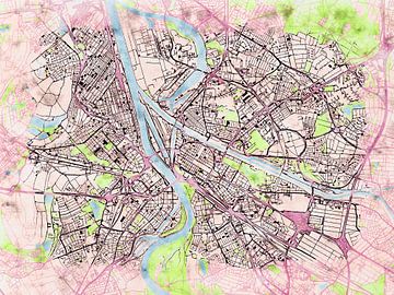 Kaart van Mannheim in de stijl 'Soothing Spring' van Maporia