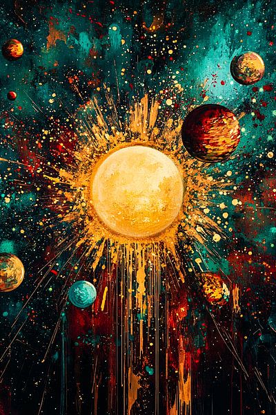 Zon en planeten in ruimte van Art & Soul Creations