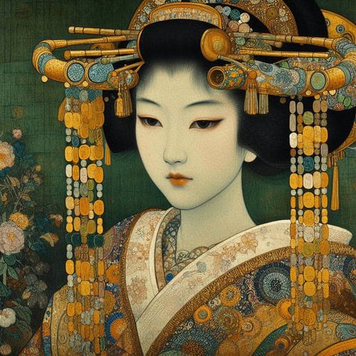 Japanse vrouw in Klimt stijl van Nicole Habets