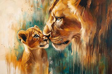 Liefdevolle leeuwen moeder en welp van Imperial Art House