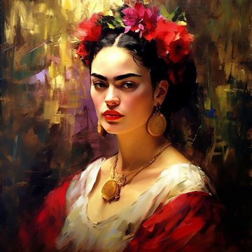Frida - floral portrait with wide strips by Roger VDB