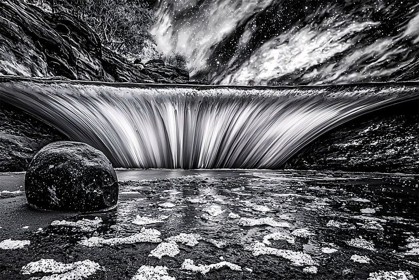 Black and white waterfall with stars by Imperial Art House
