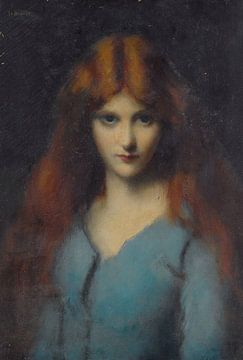 Hoofd van een jong meisje in een blauwe jurk, Jean-Jacques Henner