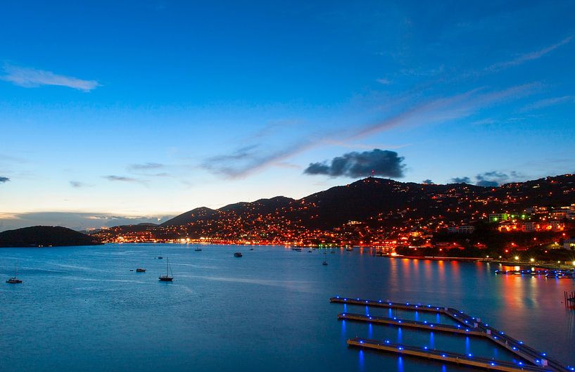 Late evening with many lights in Caribbean port by Yevgen Belich