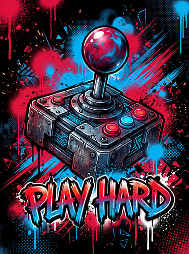 Play Hard – Arcade, Joystick, Retro, Graffiti, Street Art, Gamer, Grafikdesign