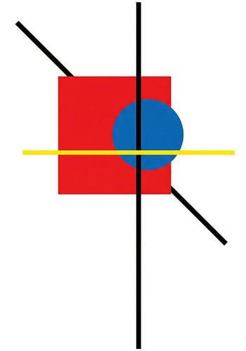 Abstracte compositie met vierkant, cirkel en lijnen