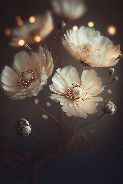 Cream Beige Flowers by Treechild