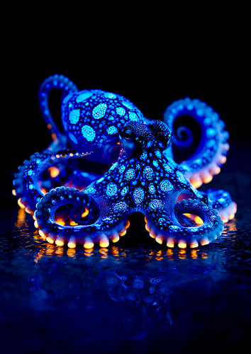 Light from the Depths | Bioluminescent Octopus in Blue and Orange