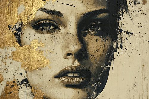 Modern vrouwengezicht met gouden accenten