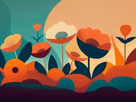 Abstract flower field with warm tones and organic shapes by STUDIO ARTSY