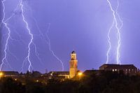 Lightning above the city of Zwolle