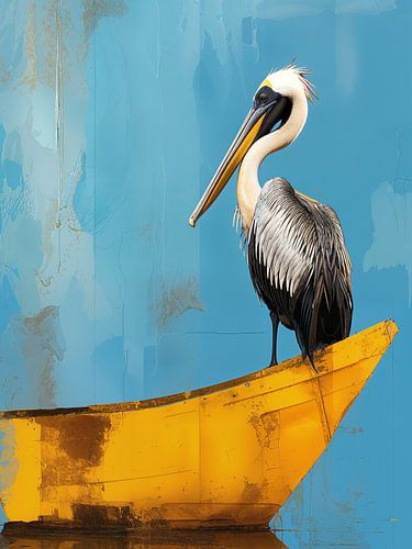 Pelikaan op geel Bootje