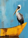 Pelikan auf gelbem Boot, minimalistisch von Caroline Guerain Miniaturansicht