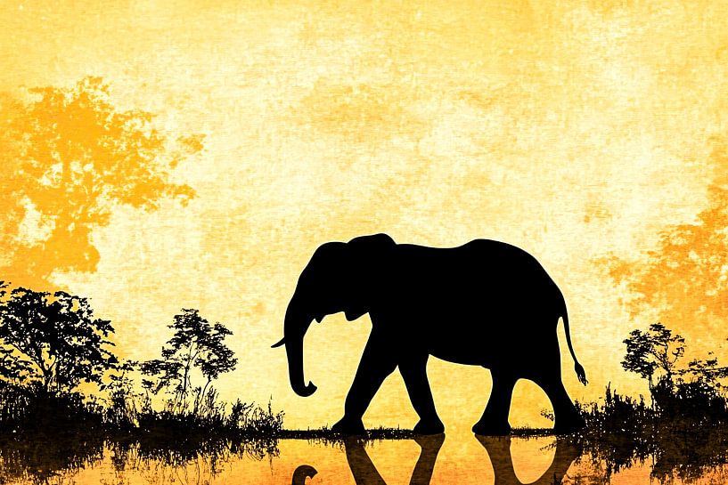 Elefanten-Silhouette bei Sonnenuntergang von Art & Soul Creations