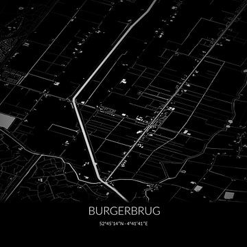 Black-and-white map of Burgerbrug, North Holland. by Rezona