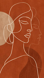 Dessin au trait d'une femme dans un style bohème moderne - Affiche aux tons chauds de rouille et de beige