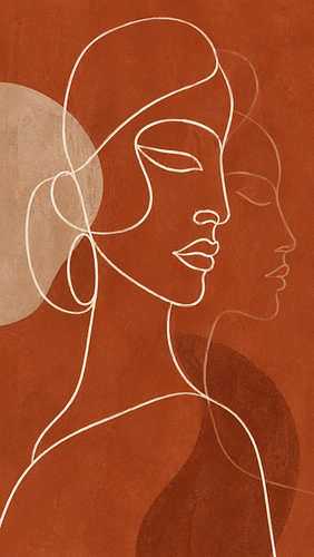Modern Boho Female Line Drawing - Warm Rust and Beige Aesthetic Poster