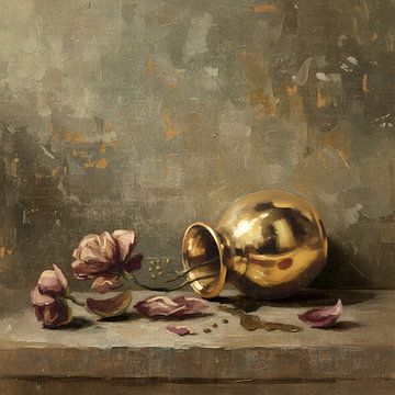 Vase d'or renversé avec des roses sur Emiel de Lange