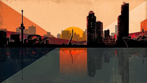Rotterdam Skyline in Orange Terra Sunset by Arjen Roos