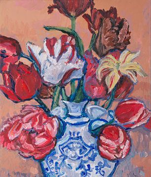 Delfts blauwe tulpenvaas met tulpen nr. 1 van Tanja Koelemij