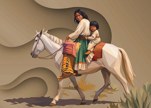 Apache Mother and Children on Horseback