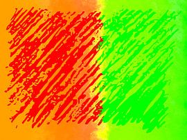 Art abstrait moderne : collage vert, orange, rouge. Série : Néon sur Studio Pieternel