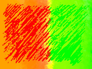 Moderne abstrakte Kunst: Collage grün, orange, rot. Serie: Neon