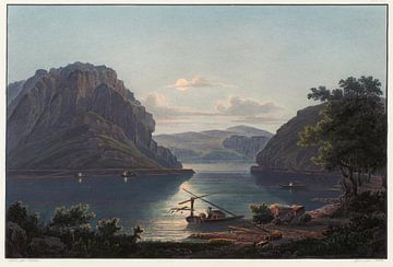 Uitzicht op Lourley Rocks en zalmvissen, Johann Ludwig Bleuler