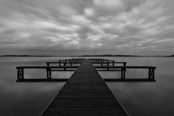 jetty in black and white