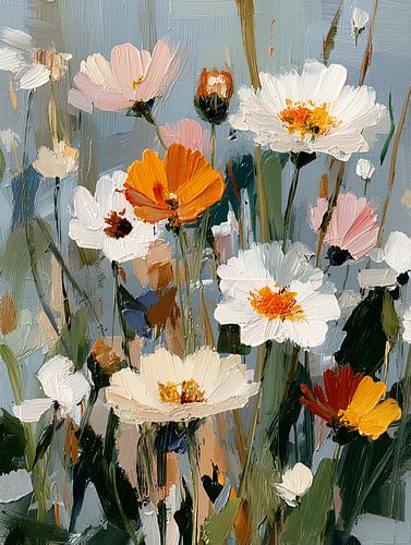 Bouquet de fleurs des champs sur fond bleu clair