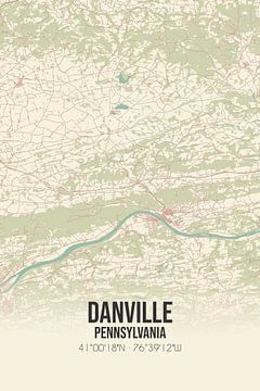 Vintage landkaart van Danville (Pennsylvania), USA. van MijnStadsPoster