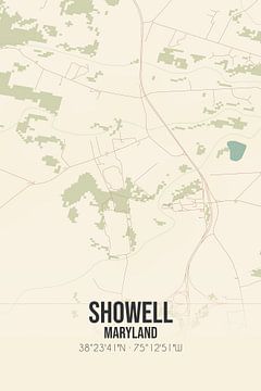 Vintage landkaart van Showell (Maryland), USA. van MijnStadsPoster