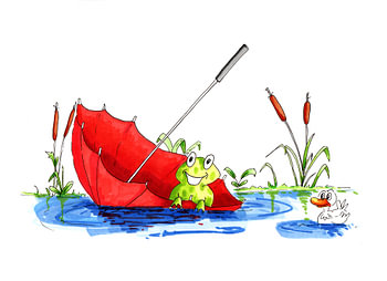Illustration eines kleinen Frosches, der auf dem Wasser schwimmt