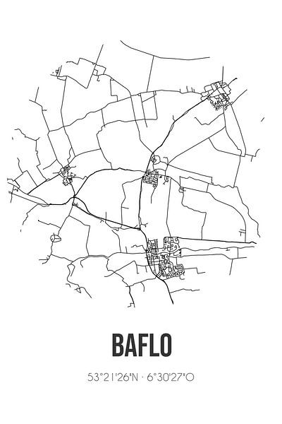 Baflo (Groningen) | Map | Black and white by Prints of Place