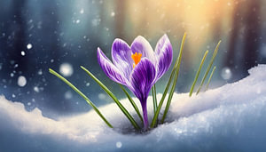 Frühlings Krokus Blüten im Schnee, Kunstdesign Garten