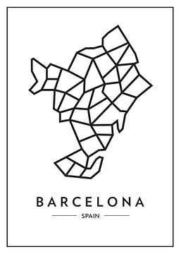Barcelona van boven – abstract lijnenspel met karakter van Muurmap - Jouw Favorite stad of wijk aan de muur
