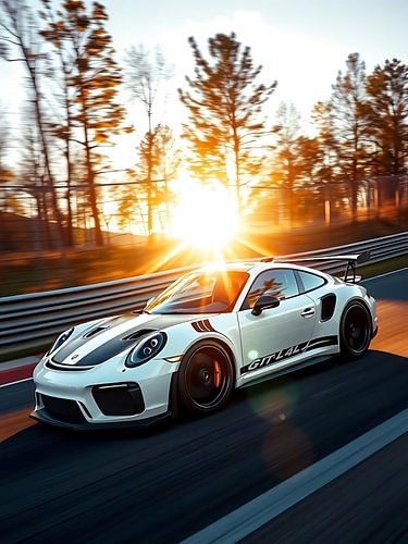 Porsche 911 GT3 RS White and Black Stripes Sunset 2