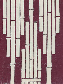 Vintage-Holzschnitt aus Japan: Minimalistisches Bambusmuster in Bordeauxrot
