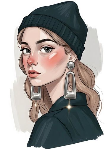 Moderne Mode Vrouw Portret Illustratie Beschrijving
