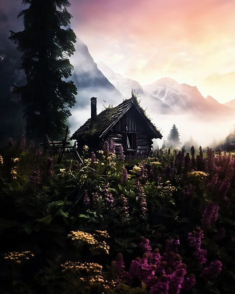 Cabane dans les montagnes par fernlichtsicht