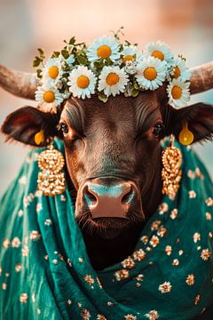 Cow with flower wreath and jewellery - Festive by Poster Art Shop