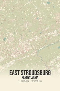 Vintage landkaart van East Stroudsburg (Pennsylvania), USA. van MijnStadsPoster