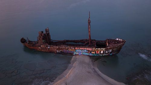 Schipwrak in Griekenland vanuit de lucht