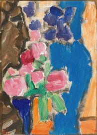 Nature morte ; Nature morte de fleurs avec vase et personnage, demi-profil, Alexej von Jawlensky